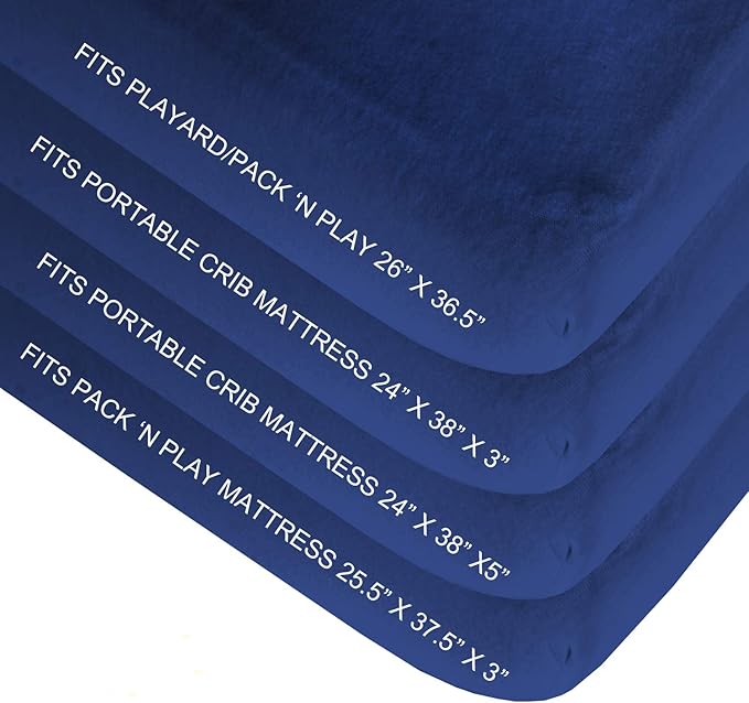4-Pack Fitted Pack and Play Sheets for Boys and Girls - Breathable, Soft Microfiber Baby Sheets in Grey and Navy