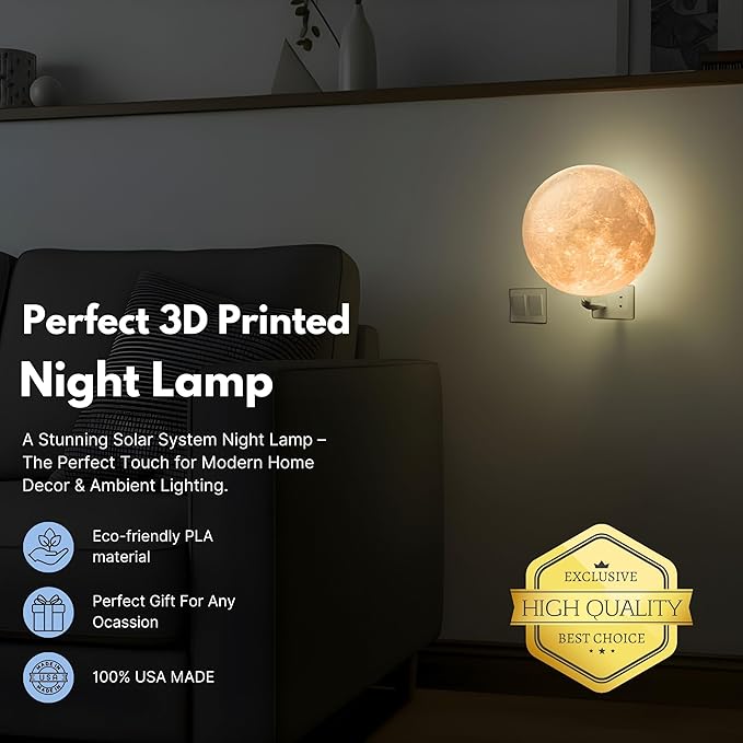 Moon Night Lights | Night Lamp LED Light | 3D Solar System NightLight, Planet Home Décor, Space Nursery, Kids Room, Space Gift, Birthday Gifts, Bedroom Decorations (Moon, 5 Inch)