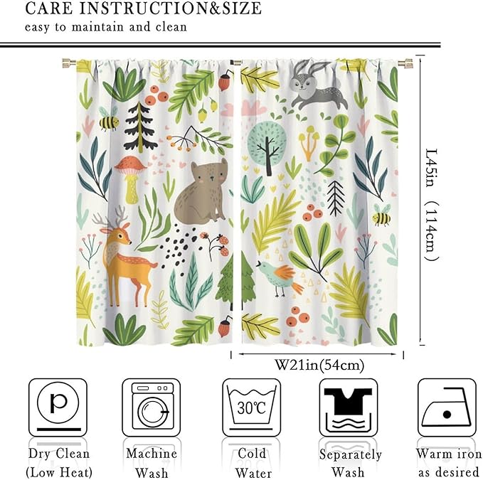 Kid Forest Animal Curtains,Woodland Animal Cartoon Watercolor Forest Hedgehog Fox Toddler Boys Girls Bedroom Living Room Window Drapes 42x45 Inch