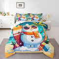 Manfei Cute Snowman Comforter Set Twin Size, Christmas Theme Bedding Set for Kids Boys Girls, Beach Surfboard Palm Tree Down Comforter for All Season, Lightweight Duvet Insert, 1 Pillowcase