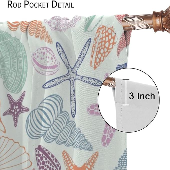 Coastal Nautical Curtains,Colorful Starfish Seashell Beach Sea Starfish Seashell Theme Pattern Blackout Print Home Bedroom Living Room Window Treatmen 2 Panel Set 52x84 Inch