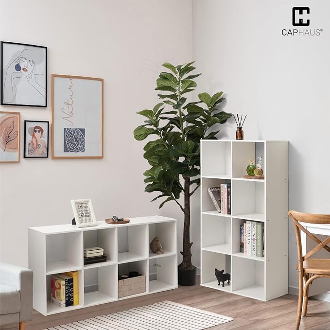 CAPHAUS Sturdy Room 11-Inch Cube Storage Organizer Shelf, with Thick Exterior Edge, Shelf Divider w/Back, Bookcase, 6-Cube / 8-Cube 9-Cube, Colors Available in Rustic Grey Oak and White