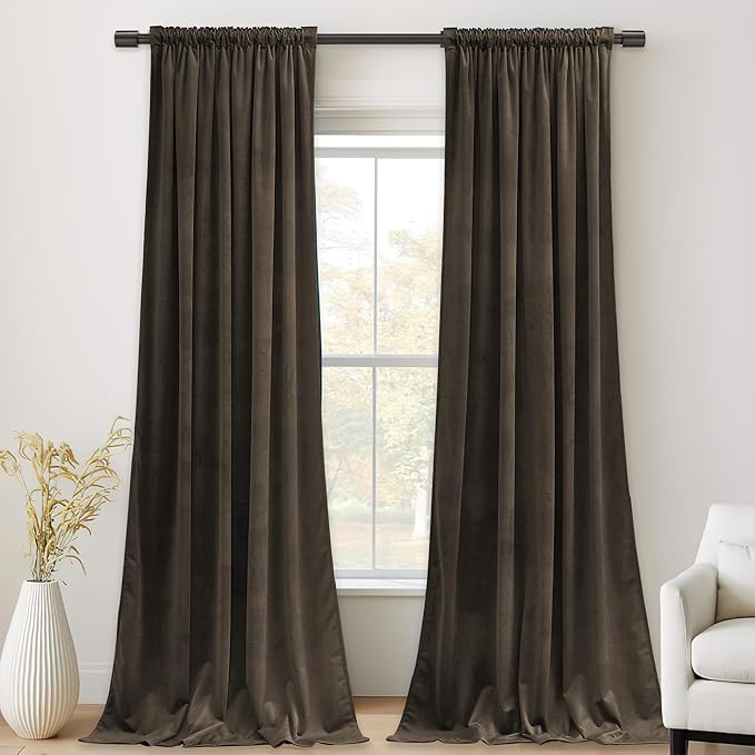 StangH Brown Velvet Curtains Thermal Insulated Room Darkening, Privacy Protect Decorative Drapes for Bedroom Living Room Cafe Bar Home Theater, 52 x 84 inches, 2 Panels