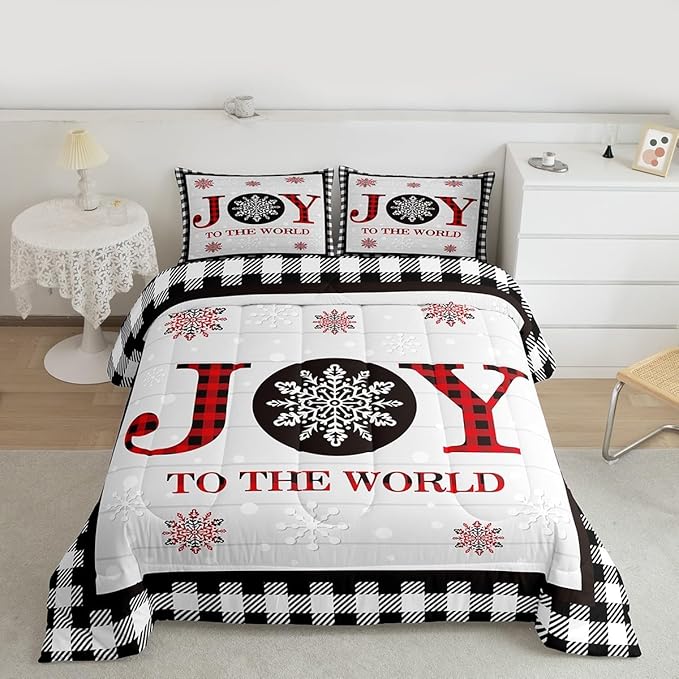 Christmas Snowflake Kids Comforter Set Twin Size,Cottage Plank Bedding,Girls Boys Adults Bedroom/Xmas Cabin Decor,Geometric Grids Stylish Down Comforter,Rustic Farmhouse Duvet Insert,1 Pillowcase