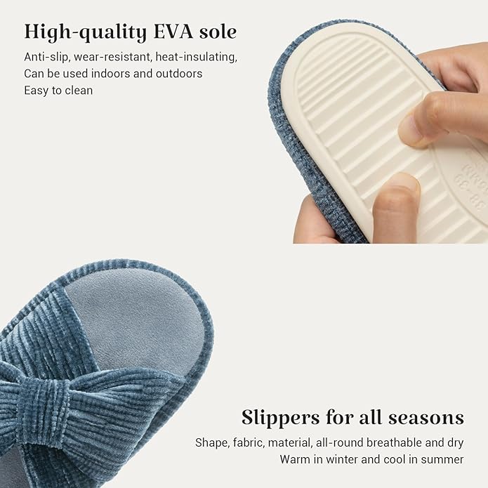 Chantomoo Slippers for Women Memory Foam House Bedroom Corduroy Bow Crossbands Slipper Shoes Comfy Trendy Gift Slippers
