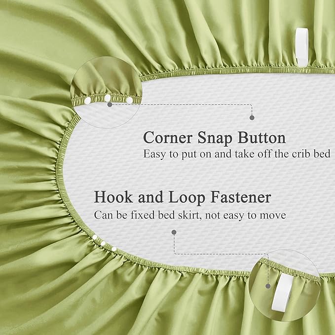 SiinvdaBZX 2-Piece Set Satin Crib Sheets & Crib Bed Skirt, 52" x 28" Silky Soft Ruffled Baby Crib Skirt with Adjustable Elastic 14" Drop, Fit for Standard Crib & Toddler Bedding (Sage Green)