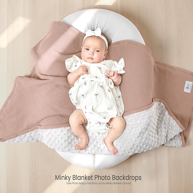 lulumoon Muslin Baby Blanket for Girls: Minky Dot Backing Thermal - Newborn Blanket for Baby Shower & Registry Gift 30"x40"(Sand)