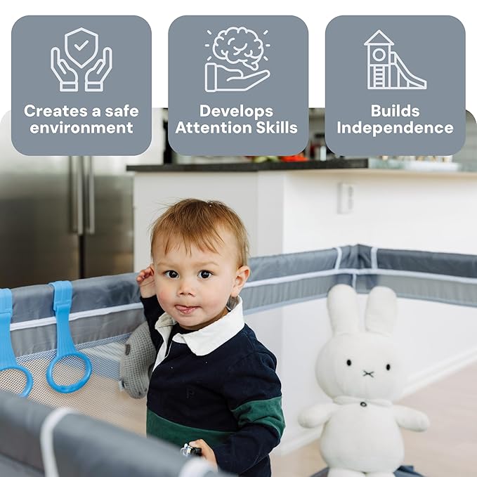 Todale Baby Playpen - 50 x 50 x 27 in Grey Pack of 1 - Effortless Setup & Travel Crib for Baby - Ventilated Panels & Play Pen for Babies 6-12 Months - Foldable Play Pen for Toddlers 1-3