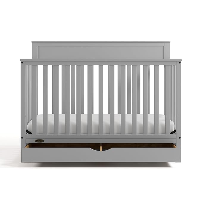 Graco Shiloh 5-in-1 Convertible Crib with Drawer – GREENGUARD Gold Certified Baby Crib Crafted from Wood, Converts to Toddler Bed, Daybed, and Full-Size Bed, Pebble Gray