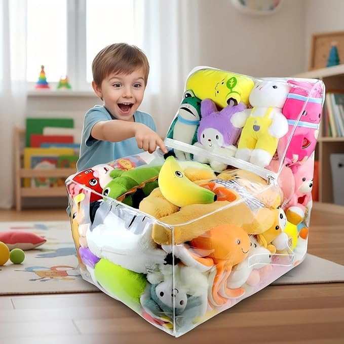 Clear Stuffed Animal Storage Bean Bag Chair Cover - Extra Large 150L, Waterproof & Easy-Clean Toy Organizer with Plastic Window,forNursery, Bedroom, Playroom (Cover Only, No Filler) (B1pcs)
