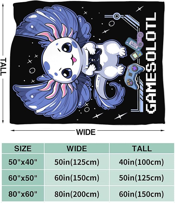 Tijuboni Axolotl Gaming Throw Blanket Game Gifts for Girls Boys Women Men Kids Adults Soft Flannel Fleece Blanket for Couch Sofa Bed Home Decor 60"x80"