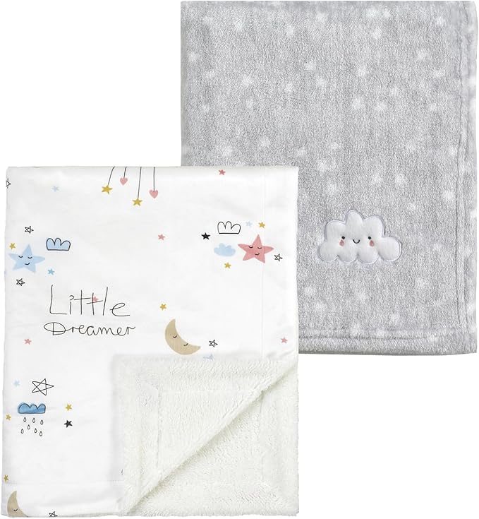 CREVENT 2Pcs 30''X40'' Cute Cozy Fluffy Warm Baby Blankets for Infants Toddlers' Bedding Crib Cot Stroller - Grey Cloud + Dream