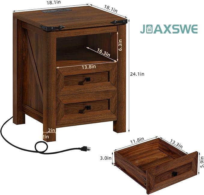 Farmhouse Living Room Sets, Night Stands Set of 2 and 6 Drawers Dresser for Bedroom, 58 Inch Wide Wood Dresser and 18.1" Night Stands with Charging Station for Bedroom, Living Room, Hallway