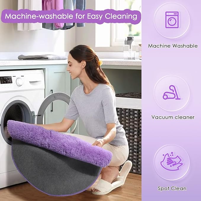 Amdrebio Purple Round Rugs 4Ft for Girls Bedroom Decor Aesthetic, Fluffy Fuzzy Circle Area Rugs for Kids Room, Soft Cute Furry Plush Shaggy Throw Lavender Carpet for Living Room, Baby Nursery, Dorm