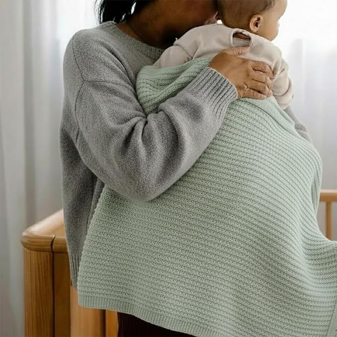Baby Knit Blanket, 100% Cotton Waffle Patterns, Soft, Cozy, Lightweight Swaddle for Newborn & Infant Swaddling Beige Neutral, Perfect Baby Shower Ideas Sage Green 30x30