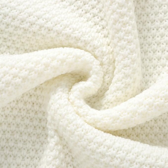 Neiwech Baby Blanket Knit Cozy Soft Lightweight Crib Stroller Nursery Receiving Swaddling Blankets for Newborn Infants Boys Girls White 30x40 Inch