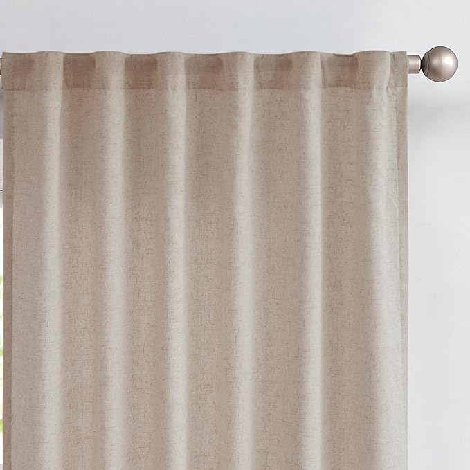 jinchan Linen Curtains with Privacy Lining 84 Inch Length Taupe Brown Farmhouse Closet Lined Drapes for Small Narrow Window Bedroom Living Room Bay Window 2 Panels Rod Pocket Back Tab