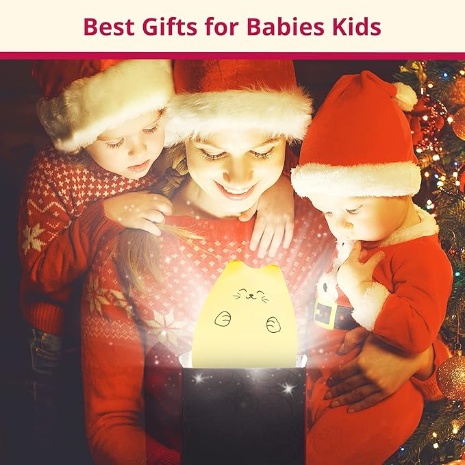 GoLine Cute Kawaii Kids Night Lights for Room Decor - Cat Lamp for Kids Bedroom Nursery, Best Christmas Birthday Gifts for Women Wife Teen Girls.
