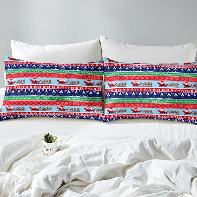 Feelyou Christmas Duvet Cover Cartoon Santa Claus Deer Bedding Set for Kids Boys Girls Teens Room Decor Christmas Tree Comforter Cover Set Exotic Ethnic Pattern Bedspread Cover 2Pcs Zipper Twin Size