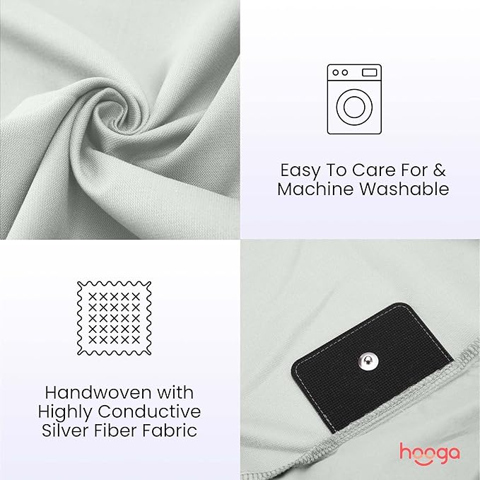 Hooga Grounding Sheet, Organic Fitted Grounded Sheet for Improved Sleep, Pain Relief - Earth Connected Bedding 78”x80”x15” King Size, Pure Silver Fiber and Cotton, Grounding Cord Included. Off White