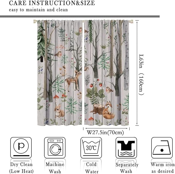 Forest Animal Curtains,Winter Dry Branches Pine Tree Moose Bear Animal Print Curtains for Children Boys and Girls Bedroom Living Room 55x63in
