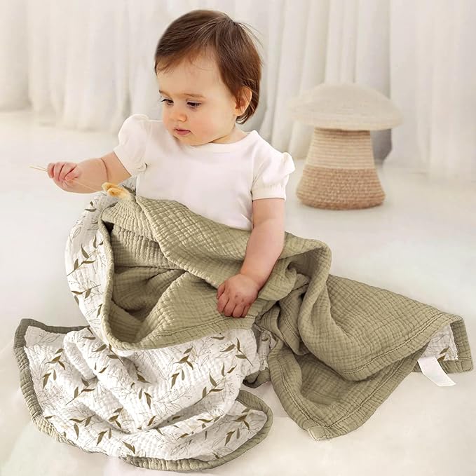 lulumoon Muslin Baby Blanket for Boy: Cotton Toddler Blanket - Soft Lightweight for Nursery & Daycare 47"× 47"(Brown Branches)