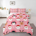 Feelyou Pink Christmas Comforter Set Twin Size Santa Claus Bedding Set for Kids Boys Girls Deer Penguin Duvet Quilt Snowman Bedroom Decor Microfiber 2 Pcs with 1 Pillow Cases