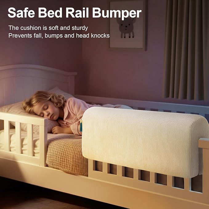 Bed Rail Bumpers Protector, Hospital Bed Rails Padding, Loft Beds and Bunk Beds Bumpers Protector, Premium Soft Memory Foam - Anti-Bump | Fall Prevention, Size 27.6 x 5.5 x 7.9 Inches, Beige