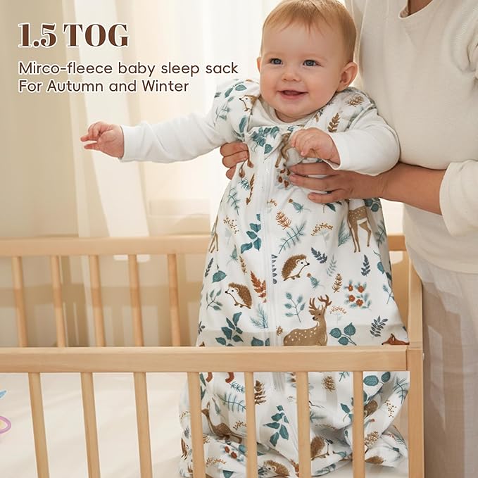 david's kids 3 Pack Warm Micro Fleece Baby Sleep Sack 12-18 Months, Soft Baby Wearable Blankets with 2-Way Zipper, Comfy Winter Sleeping Bags for Toddler Boys Girls Neutral, Large Size, Animal Forest