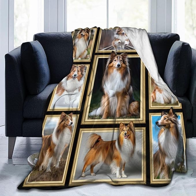 Sheltie Blanket Shetland Sheepdog Decor Gifts Throw Blanket Super Soft Flannel Lightweight Fluffy Plush Cozy Fuzzy Fleece Stuff Blanket for Dog Lover Kids Boys Adults Man for Bed Sofa 60"X80"