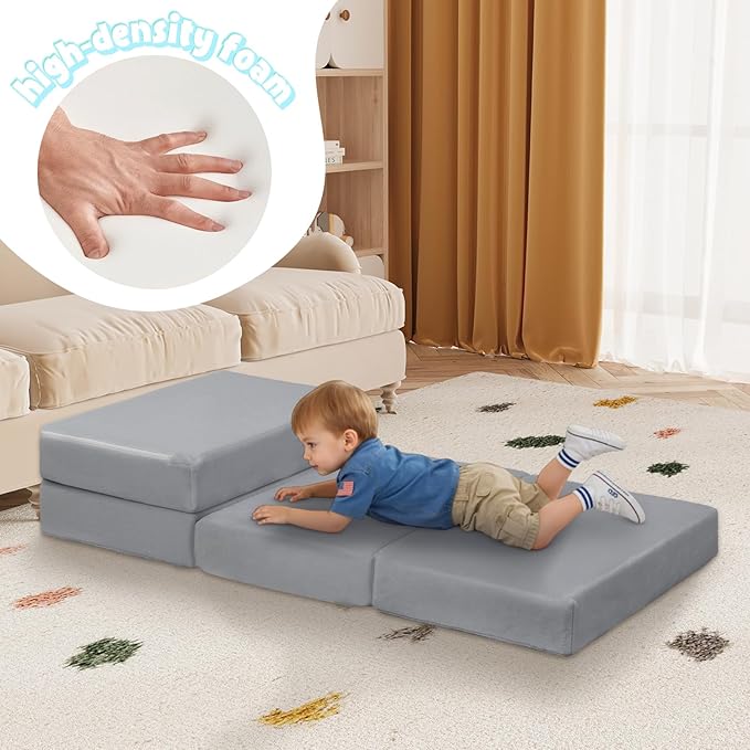 MeMoreCool Kids Foldable Floor Mattress – Glow-in-The-Dark Trifold Nap Mat Soft Plush Cover, Portable Toddler Sleeping Pad for Daycare, Travel, Playrooms, Easy to Clean