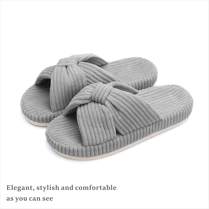 Chantomoo Slippers for Women Memory Foam House Bedroom Corduroy Bow Crossbands Slipper Shoes Comfy Trendy Gift Slippers