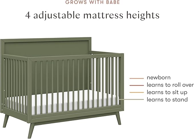 Babyletto Palma 4-in-1 Convertible Crib - GREENGUARD Gold Certified - Wooden Baby Crib Convertible to Toddler Bed, Daybed & Full-Size Baby Bed - 4 Adjustable Heights - Easy to Assemble - Olive Green
