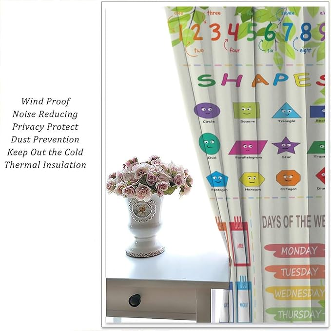 Kids Alphabet Curtain Cartoon Animal Nursery Rustic Leaves Plant Funny School Education Learning Tools Printed Rod Pocket Blackout Window Drapes for Bedroom Living Room 42" W X 63" L