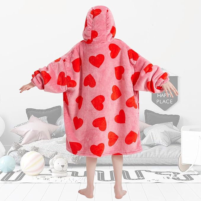 Fiosnow Love Print Blanket Hoodies for Kids 6-13YR Oversize Wearable Blanket Hoodies for Boys Girls Teens