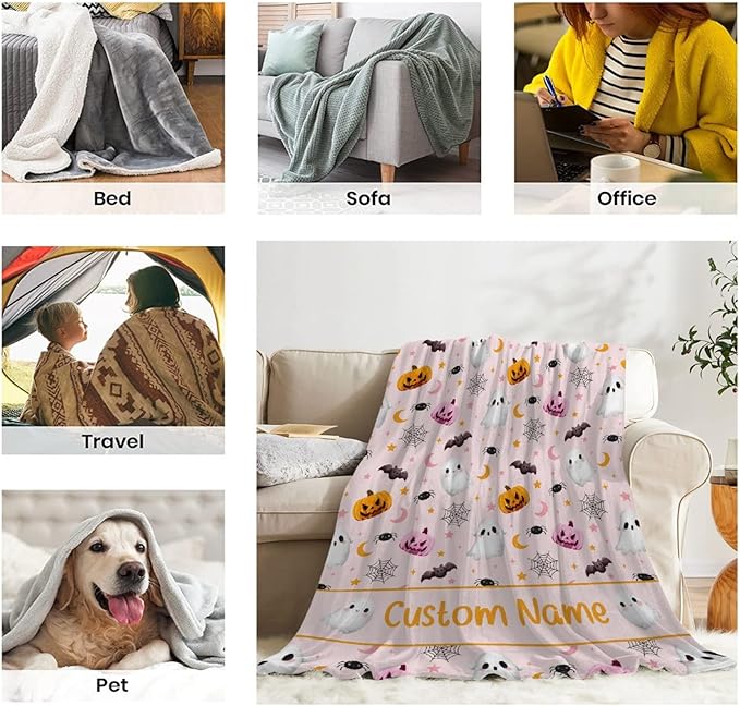 Personalized Ghost Blanket for Boys & Girls | Plush Cozy Custom Name Blanket | Halloween Decor Personalized Gift | 90"x120" - Family/King Size