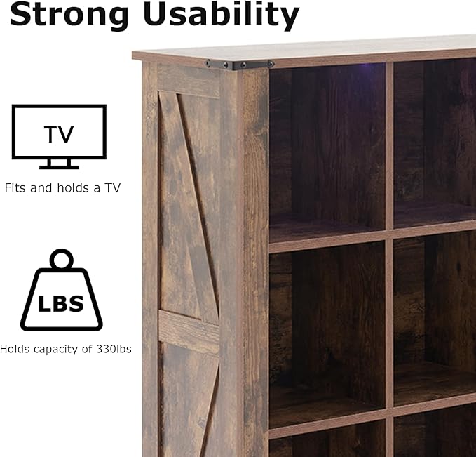 9 Cube Storage Organizer, Wood Cube Bookshelf with LED Lights, Horizontal Storage Cubes, Kids Bookshelf, Display Cabinet Cubby Shelf for Living Room Home Office Bedroom, Brown