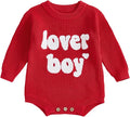 Lesimsam Newborn Baby Boy Girl Valentines Day Outfit Oversized Embroidery Long Sleeve Knit Sweater Bubble Romper Bodysuit