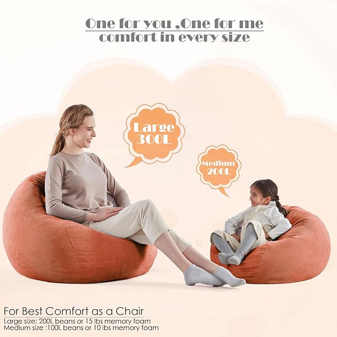 Nobildonna 3 ft Bean Bag Chair Cover (No Filler) 35"×43" Large Stuffed Animal Storage Bean Bag Washable Big Beanbag Chair Cover Premium Corduroy Bean Bag Cover for Adults,Kids,Sandy Brown 300L