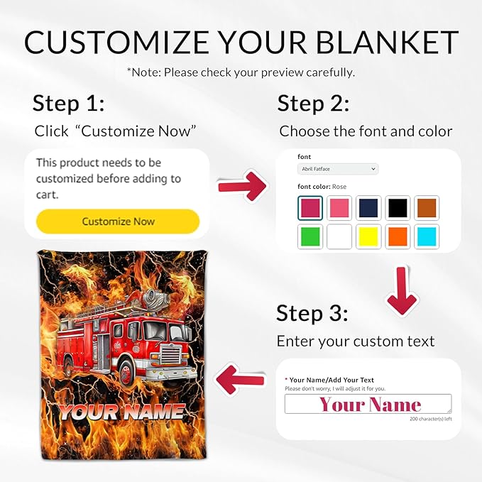 Kids Blanket Gifts Personalized Fire Truck Blankets for Boys, Toddler - Soft Lightweight Flannel Firefighter Throws for Couch, Office & Bedroom