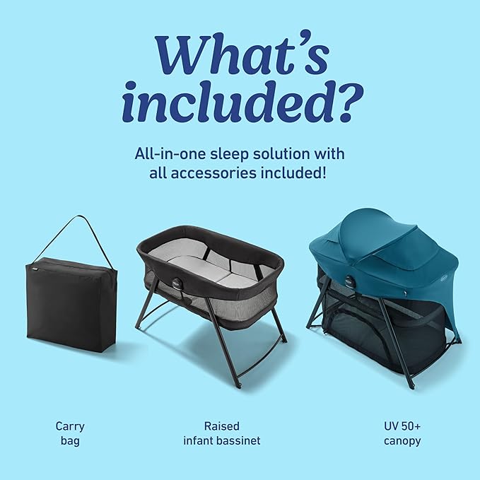 Graco Lite Traveler 4 in 1 Playard with 4 Modes, Bedside Bassinet, Toddler Playpen, Free Play and Slumber Tent Mode, Lightweight Portable Playard with Canopy and Carry Bag