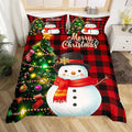 Manfei Christmas Duvet Cover Set Twin Size, Snowman Christmas Tree Comforter Cover with 1 Pillowcase, Red Plaid Grid Print Bedding Set 2pcs for Kids Boys Girls Room Decor,No Comforter