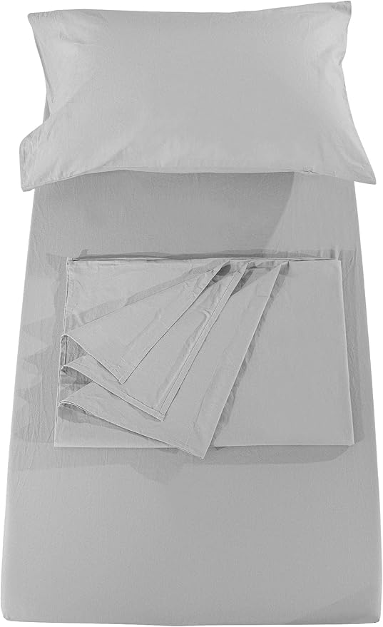 PLAIN PRINTED LINEN 3-Piece Toddler Sheet Set, 100% Cotton Fitted Sheet, Flat Sheet and Envelope Pillowcase, Mini Crib Sheets (Light Grey Solid)