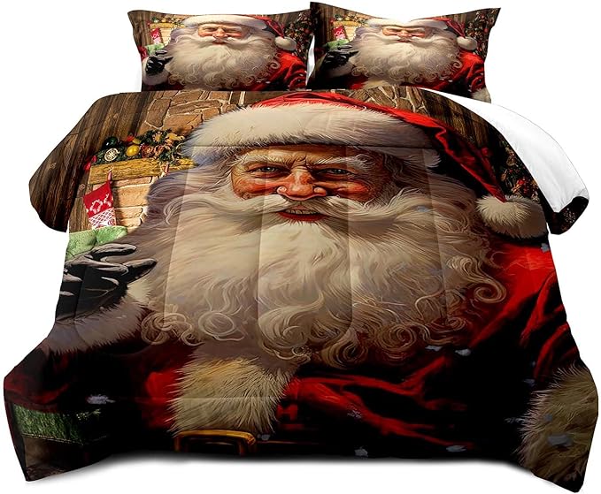 LUVIVIHOME 2PCS Christmas Comforter Set Twin Size, Funny Santa Claus Bedding, Teens Boys Girls Kids Bedding, Winter Holiday Happy New Year Merry Christmas Bedroom Decor, Xmas Gifts, 1 Pillow Case