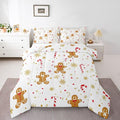 Feelyou Cute Gingerbread Man Comforter Set King Size Candy Cane Bedding Set for Kids Boys Girls Golden Snowflake Duvet Quilt Christmas Pattern Bedroom Decor Festive Design 3 Pcs with 2 Pillow Cases