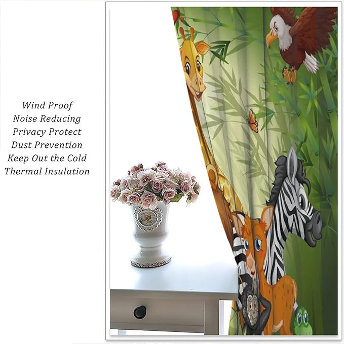 Cartoon Animal Curtains, Cute Animals Bamboo Forest Window Treatments, Rod Pocket Thermal Insulated Drapes 2 Panel Sets for Kids Room Nursery Classroom, 42" W X 45" L[Decor]
