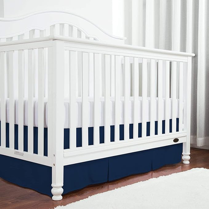 Box Pleated Crib Bed Skirt Premium 100% Cotton 800 Thread Count Nursery Crib Toddler Bedding Crib Bedskirt for Baby Boys or Baby Girls, (28" x 52") + 14" Drop Lenght - Navy Blue Solid