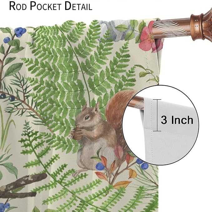 Forest Animal Curtains, Kids Rustic Wild Animal Window Treatments Watercolor Cute Woodland Fox Hedgehog Window Drapes for Nursery Toddler Bedroom 72x63in