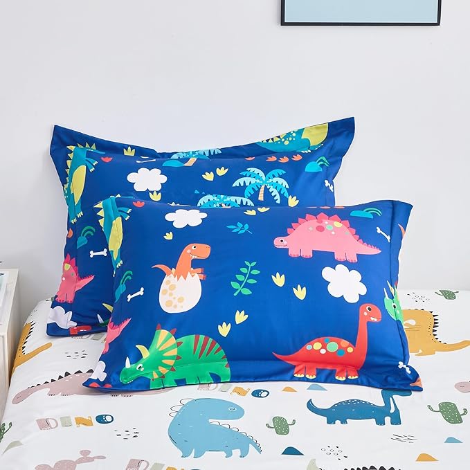 Wajade 7 Piece Kid Boys Dinosaur Comforter Set Queen Size 3D Blue Dinosaur Wild Park Jungle Print Bedding Set with Comforter, Sheet Set, Pillowcase and Sham