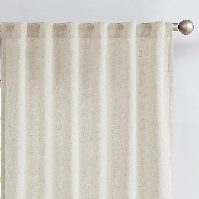jinchan Linen Curtains with Privacy Lining 63 Inches Length Crude Beige Natural Farmhouse Closet Lined Drapes for Small Narrow Window Bedroom Living Room Bay Window 2 Panels Rod Pocket Back Tab